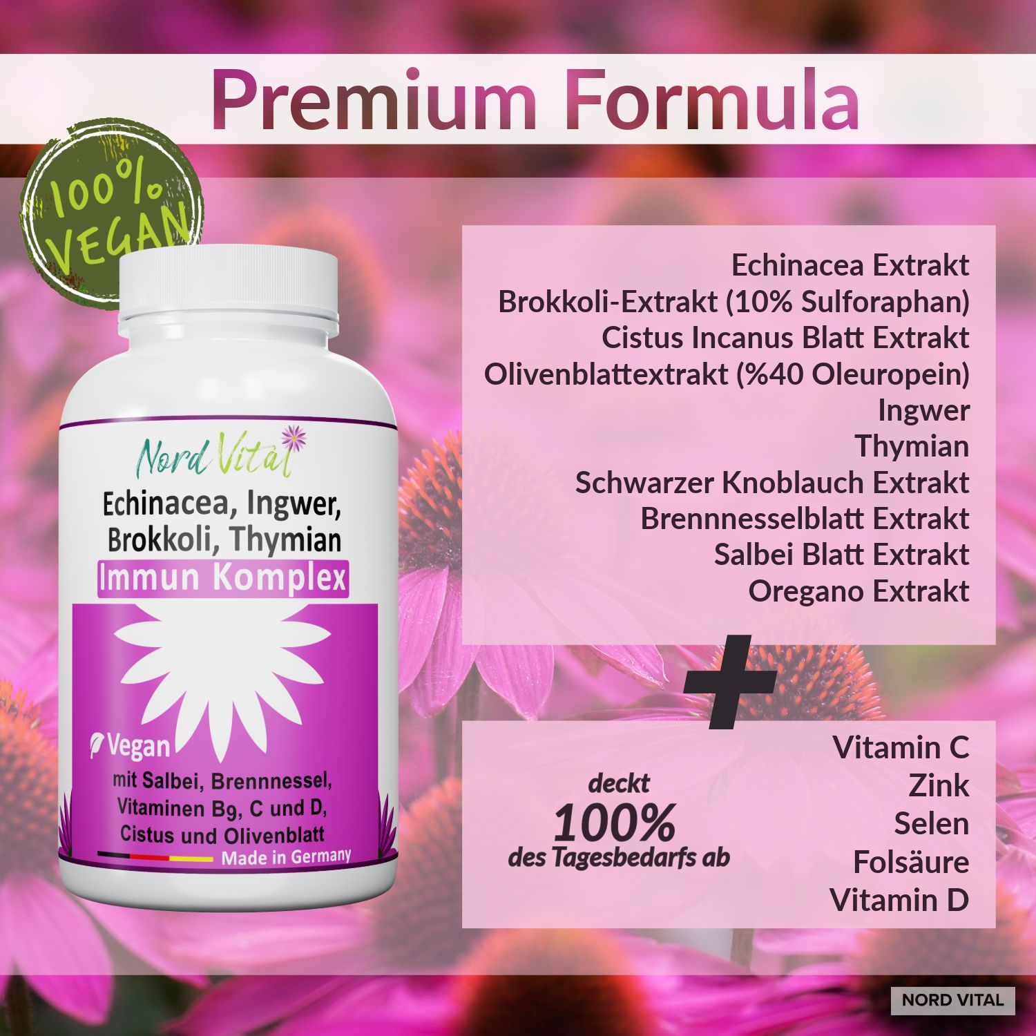 Nord Vital Immun-Komplex mit Echinacea, Brokkoli, Ingwer, Salbei uvm
