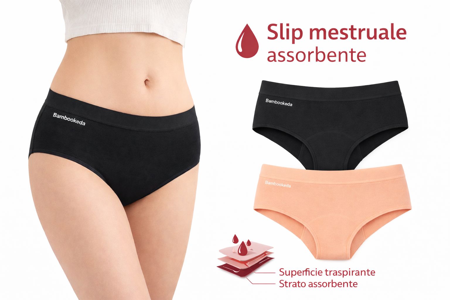 Bambookeda Slip Mestruale Donna colore Nero taglia M