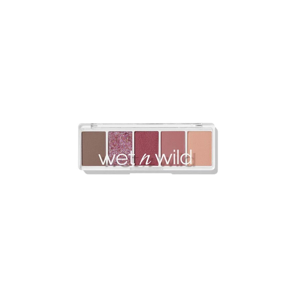 Lidschatten-Palette mit sechs Farbtönen. Transparentes Gehäuse. Aufschrift: wet n wild.