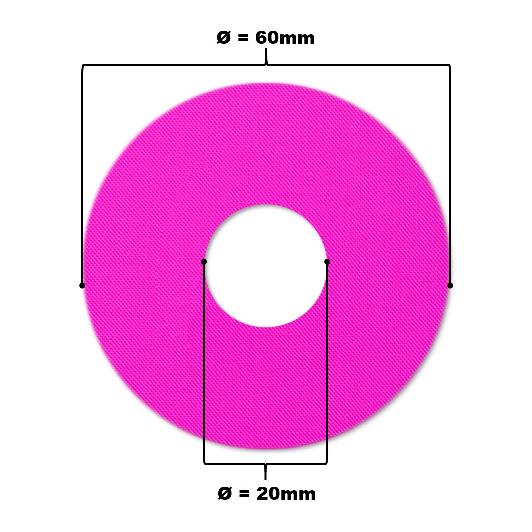 Pinkfarbener Katheterpatch mit zentralem Loch. Durchmesser 60mm, Loch 20mm.