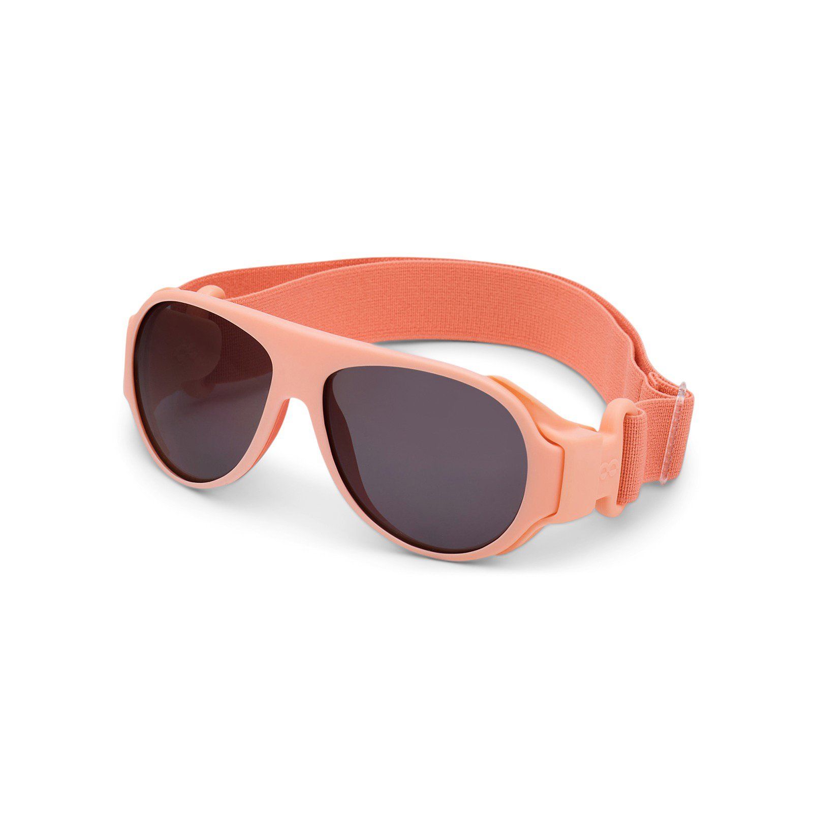 Rosa Sonnenbrille mit dunklen Gläsern und elastischem Band. Brille mit Band.