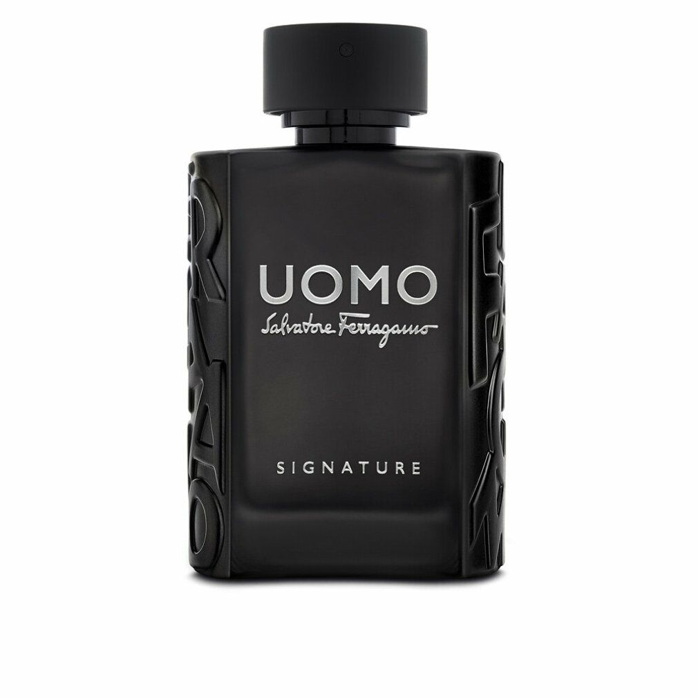 Schwarzer Flakon mit geprägtem Uomo Salvatore Ferragamo Signature Schriftzug.