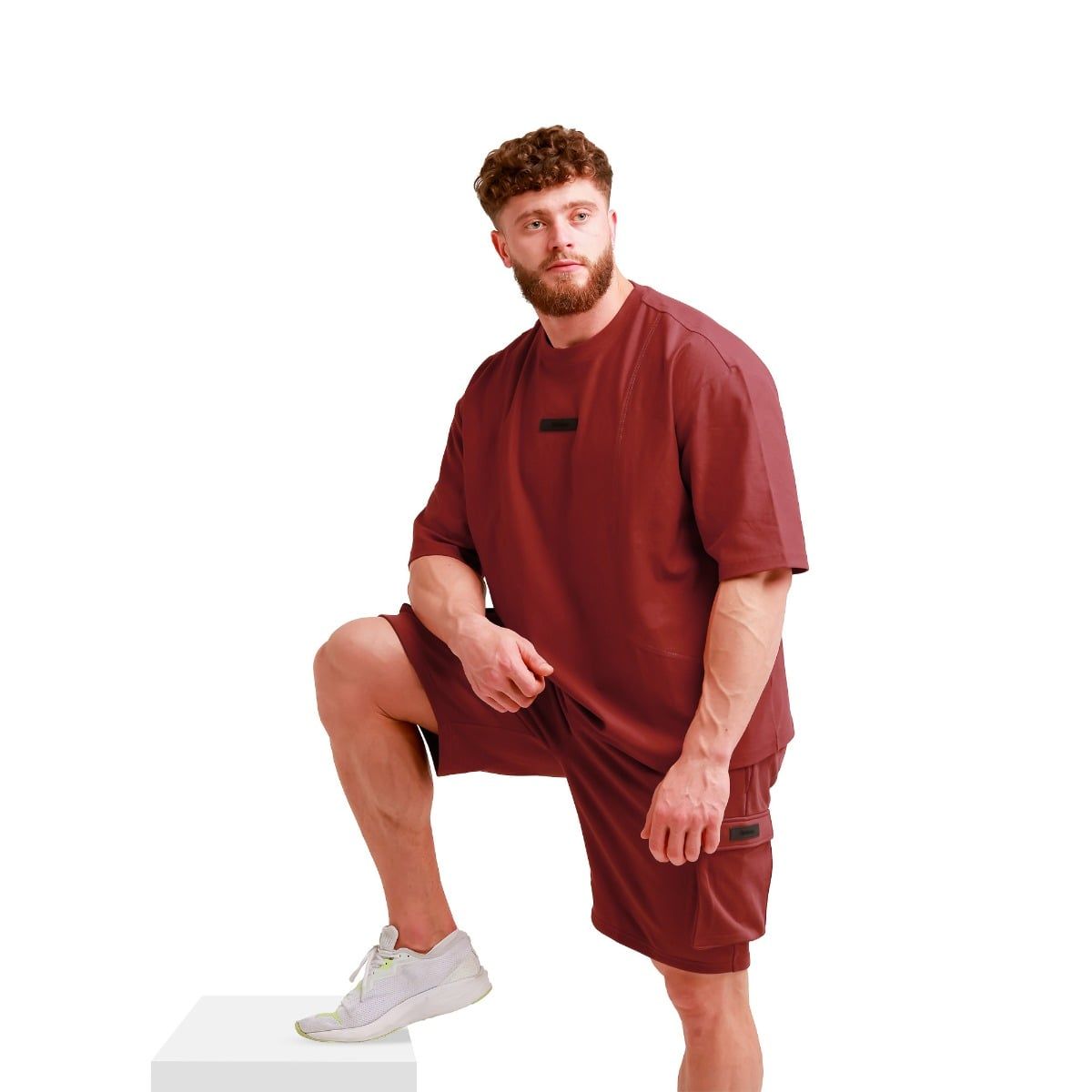 GymBeam T-Shirt Herren Oversized Kurzarm aus Baumwolle, Modell Unstoppable Rot