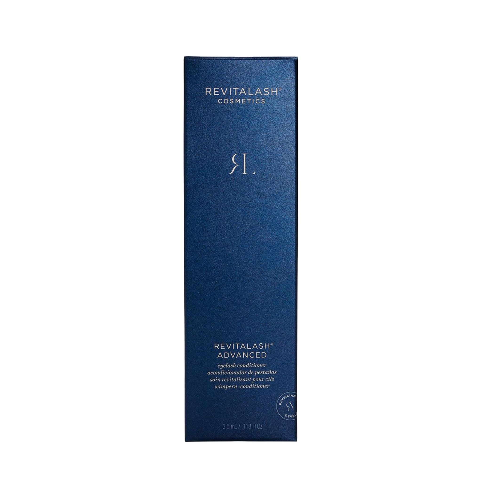 Blau-schwarze Verpackung. Aufschrift: RevitaLash® Advanced Eyelash Conditioner.
