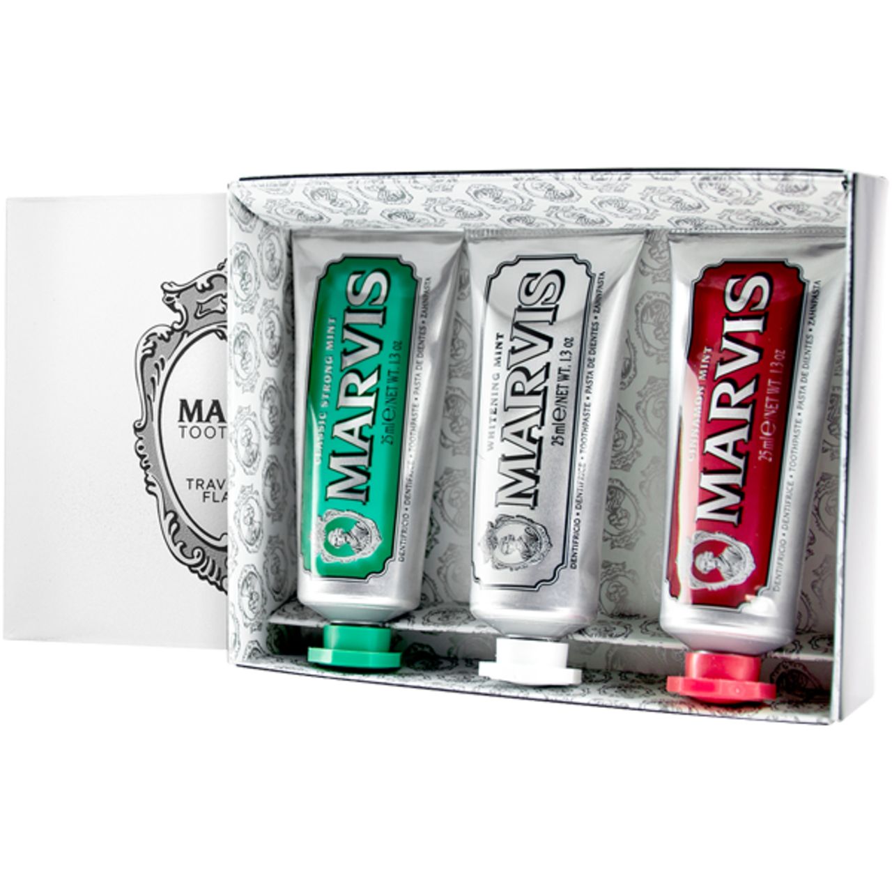 Marvis, 3 Flavour Box = Classic Strong Mint 25 ml + Whitening Cinnamon St Zahnpasta