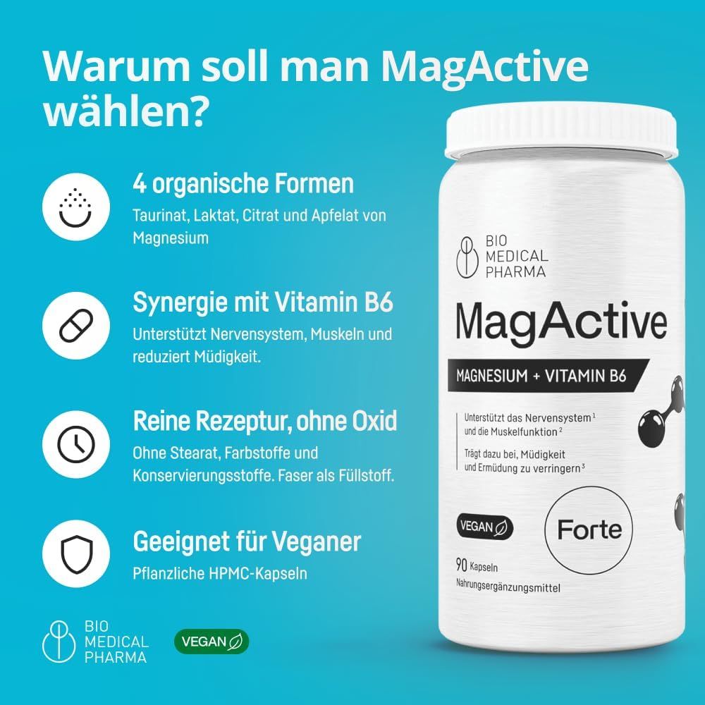 Bio Medical Pharma MagActive Magnesium Komplex mit Vitamin B6 Kapseln: Dose und Vorteile.