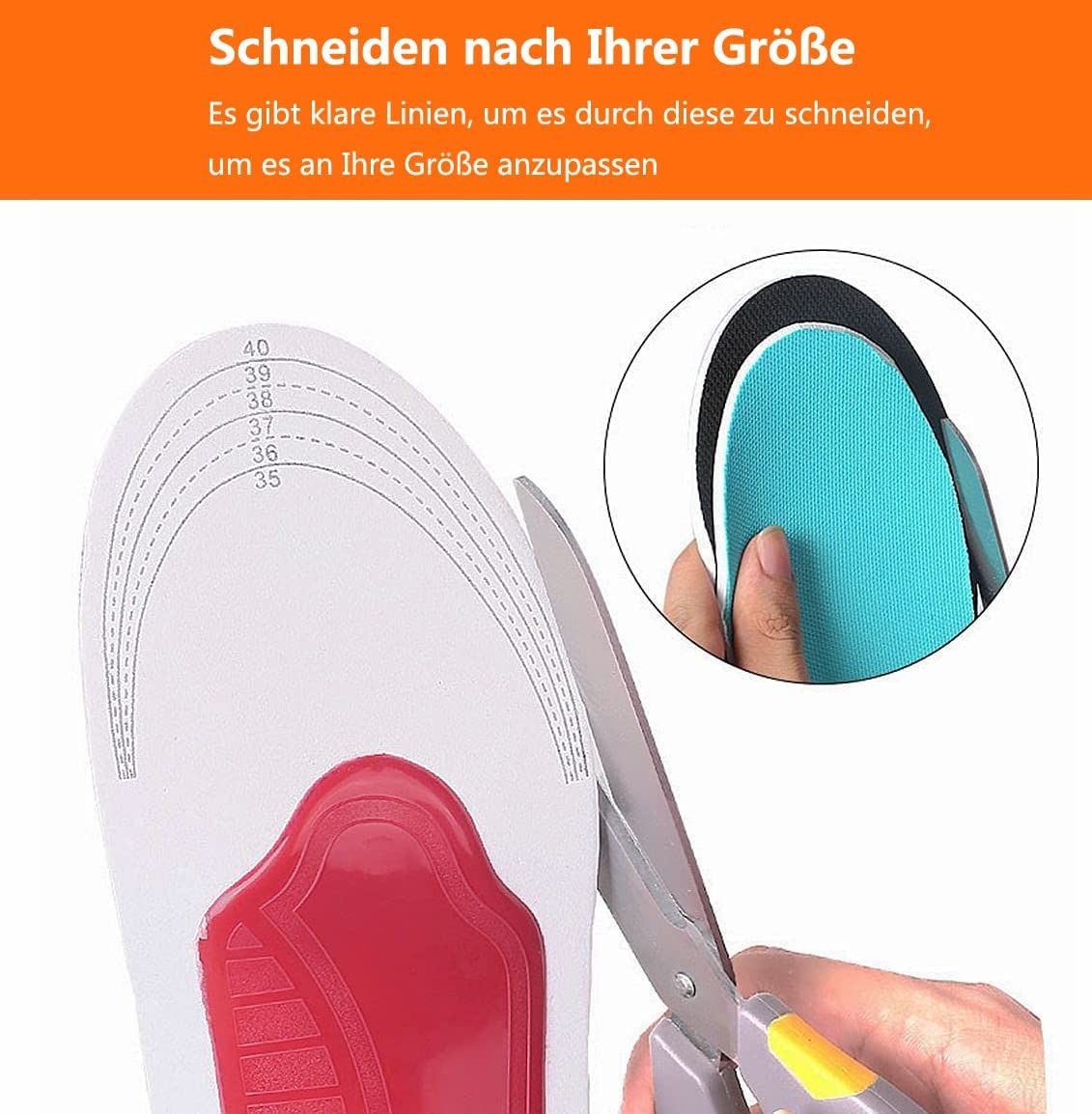 COOL-i Orthopädische 3D Einlegesohlen mit Fußgewölbestütze,bei Plattfuß, Fersensporn & Fußschmerzen