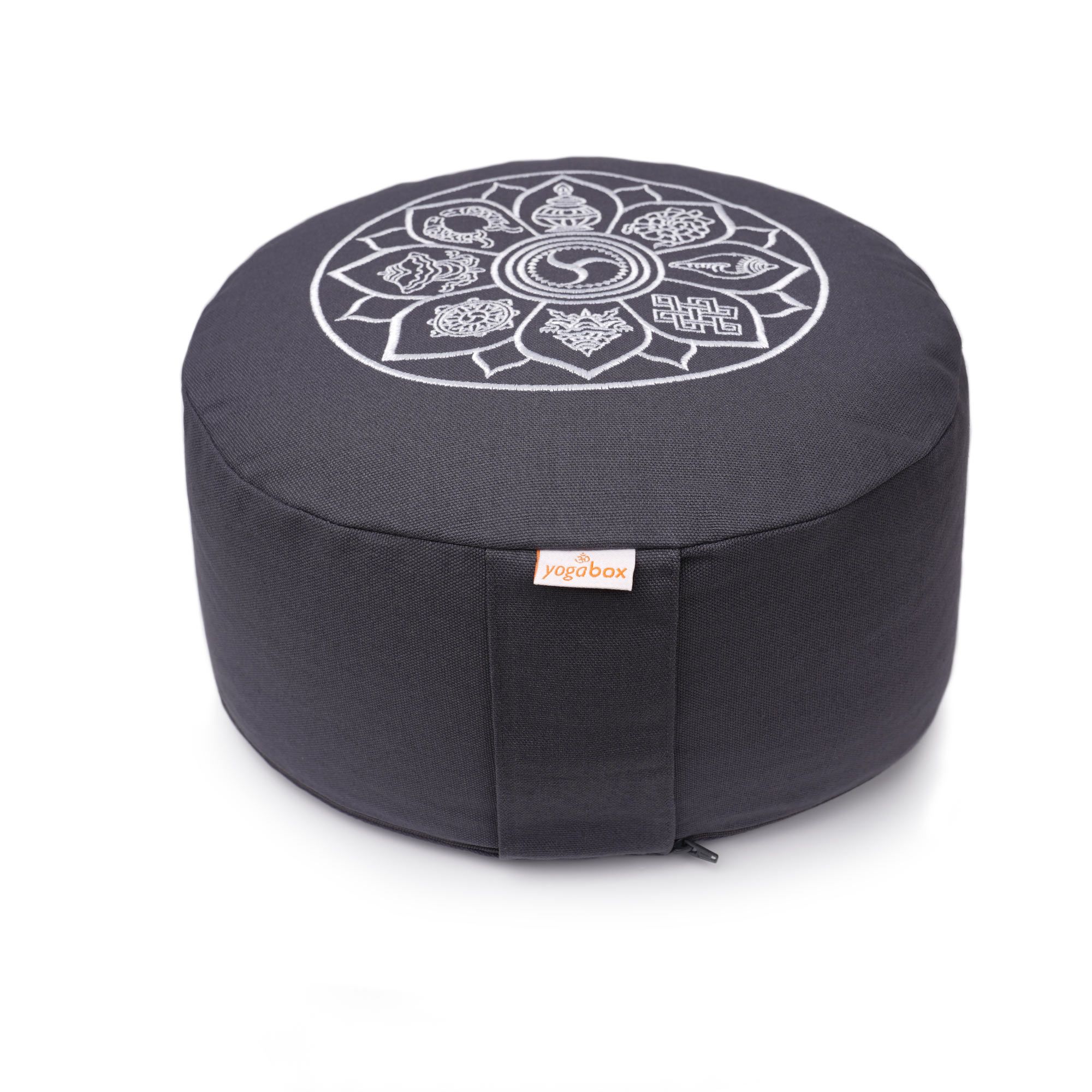 yogabox Meditationskissen Glückssitz® 8 Glückverheißende Symbole - grau 33 x 15,0 cm 1 St