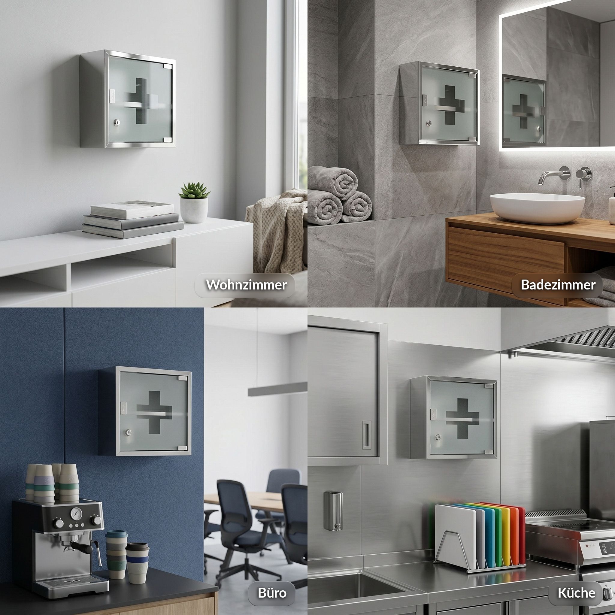 KARAT Medizinschrank Allen - Abschließbarer Arzneischrank mit Glastür Silber 30 x 30 cm 2 Fächer