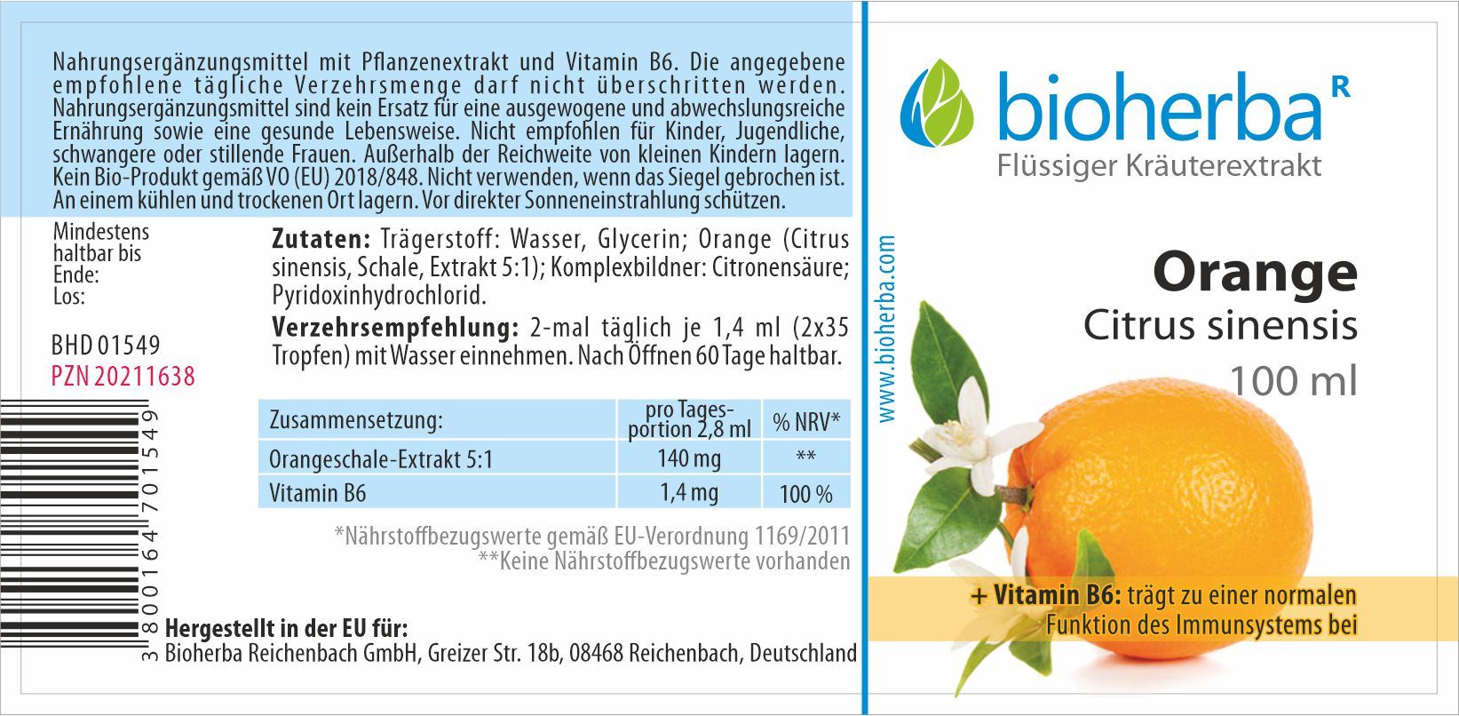 Bioherba Orange Citrus sinensis Tropfen Tinktur