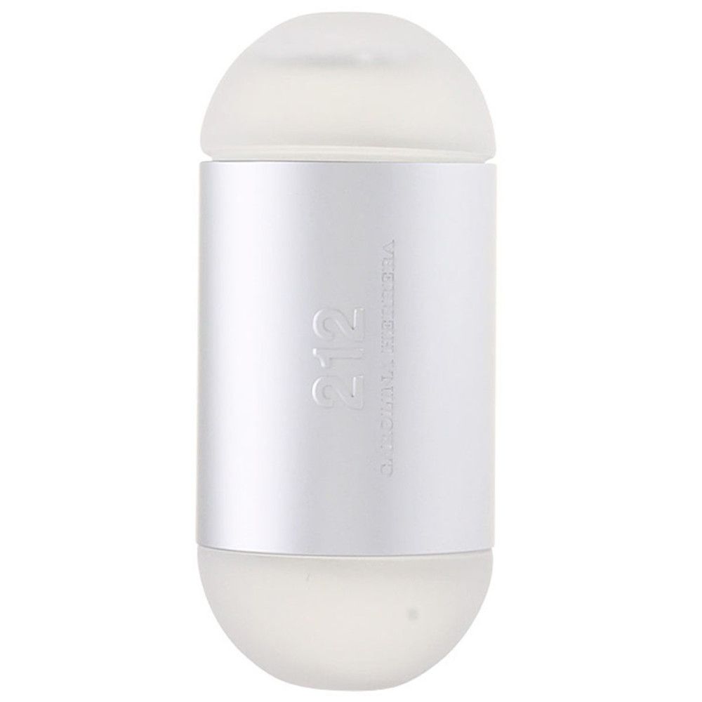 Zylindrischer Flakon mit abgerundeten Enden. Auf dem Flakon steht "212" und "Carolina Herrera".