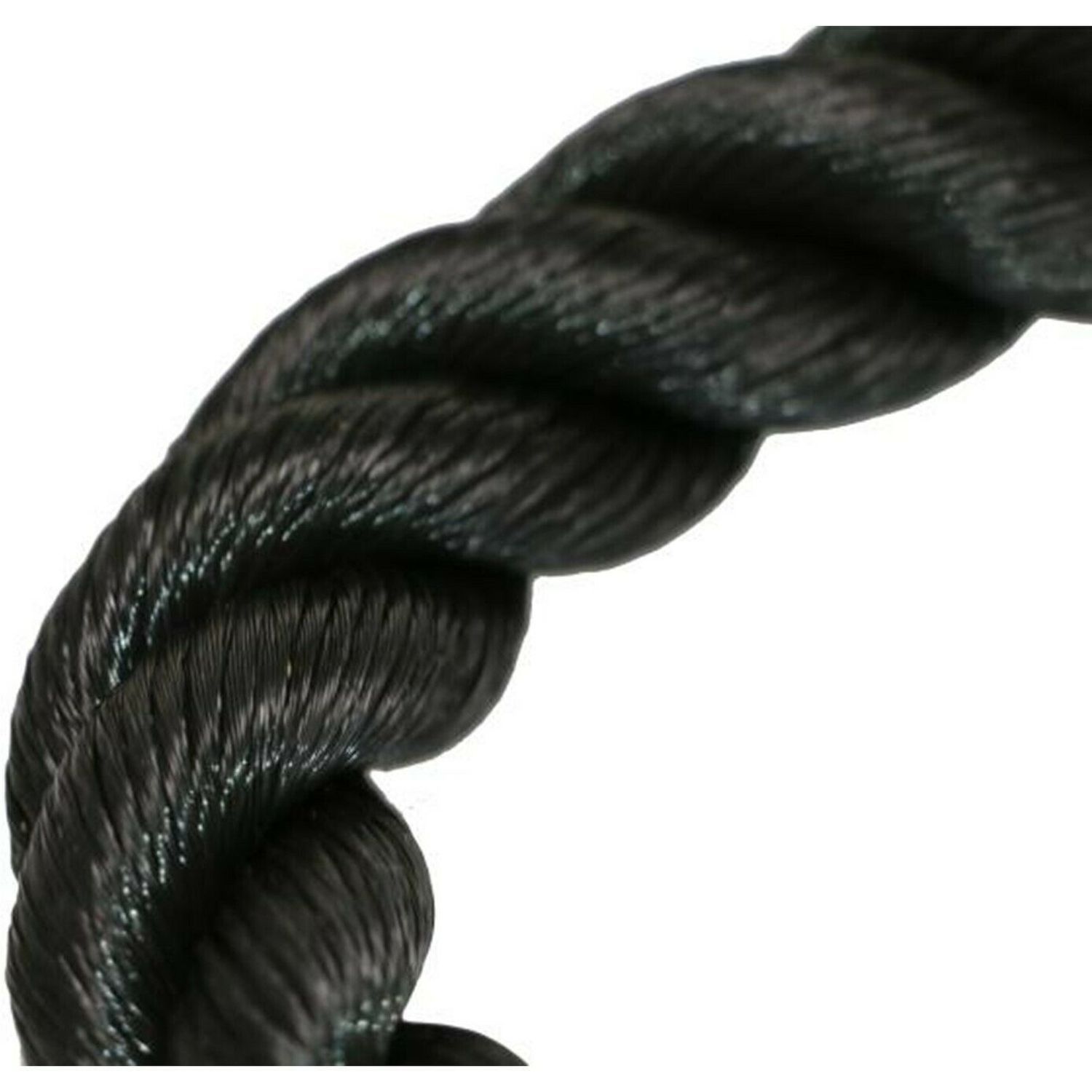 Nahaufnahme eines schwarzen, gewellten Seils. Die Textur des Seils ist deutlich sichtbar.