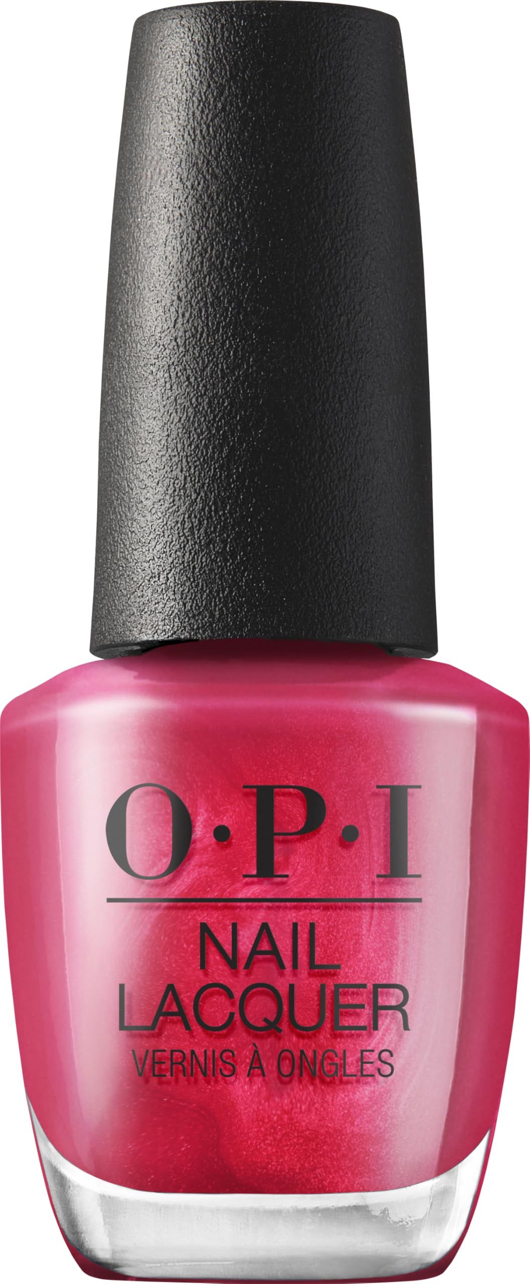 OPI Nagellacke. Flasche mit schwarzem Deckel. Rosa Nagellack mit OPI-Logo und Schriftzug 'Vernis à Ongles'.