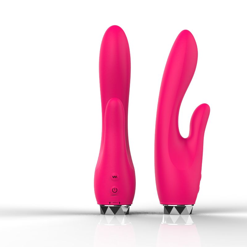 Zwei rosa Vibratoren. Einer mit gerader Form, der andere gebogen. Beide mit silberfarbenen Unterseiten.