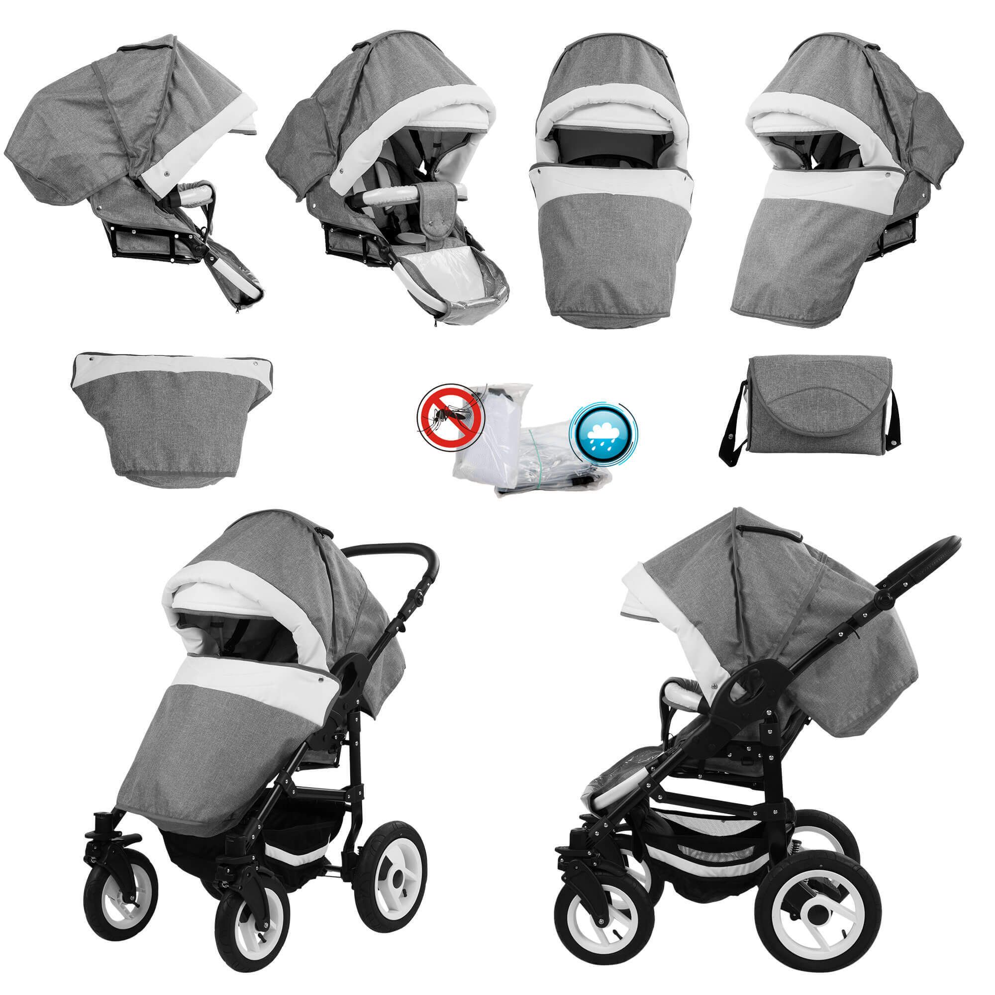 Bebebi Florenz 3 in 1 Kinderwagen Set mit Original Maxi Cosi, Luftreifen, Galileo Lightgrey Black