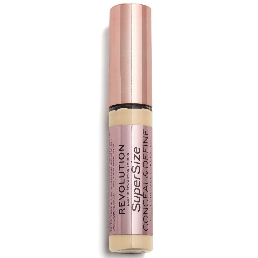 Concealer-Stift mit roségoldfarbenem Deckel. Aufschrift: Super Size Conceal & Define. Marke: Makeup Revolution London.
