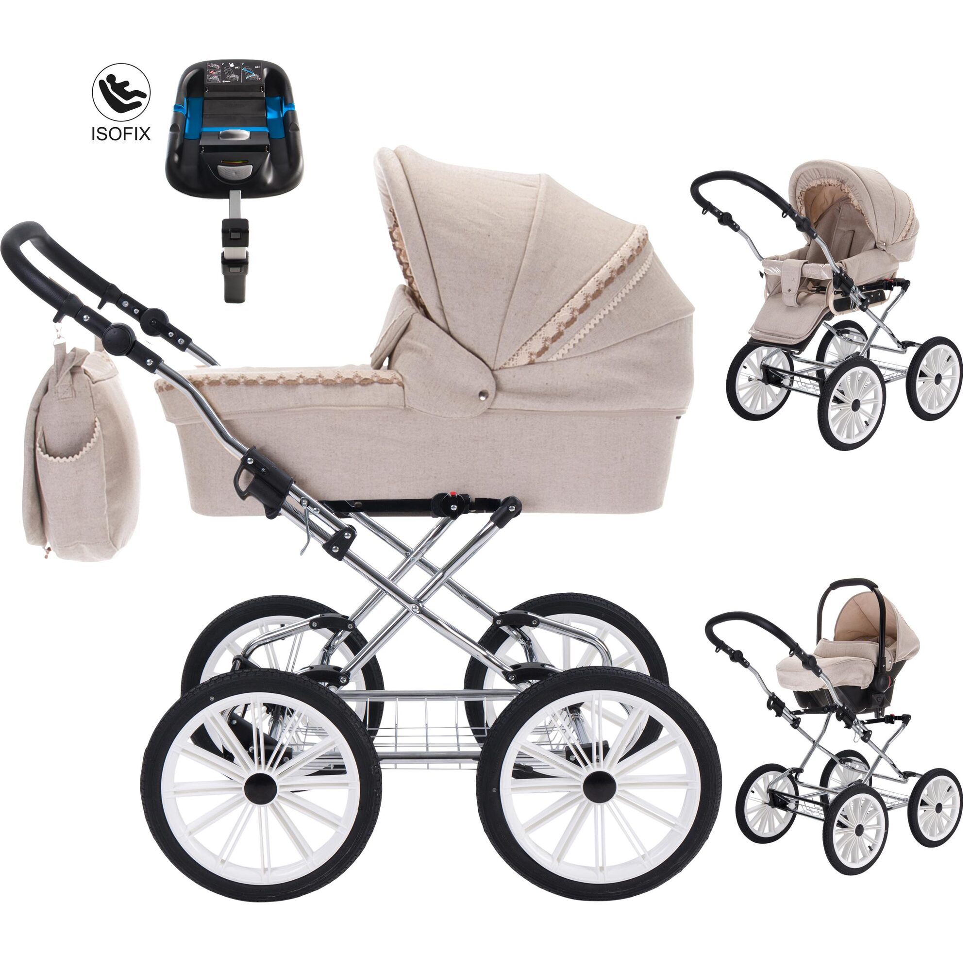 Friedrich Hugo Natureline Uni 4 in 1 Kinderwagen Isofix Set, Harry Silver