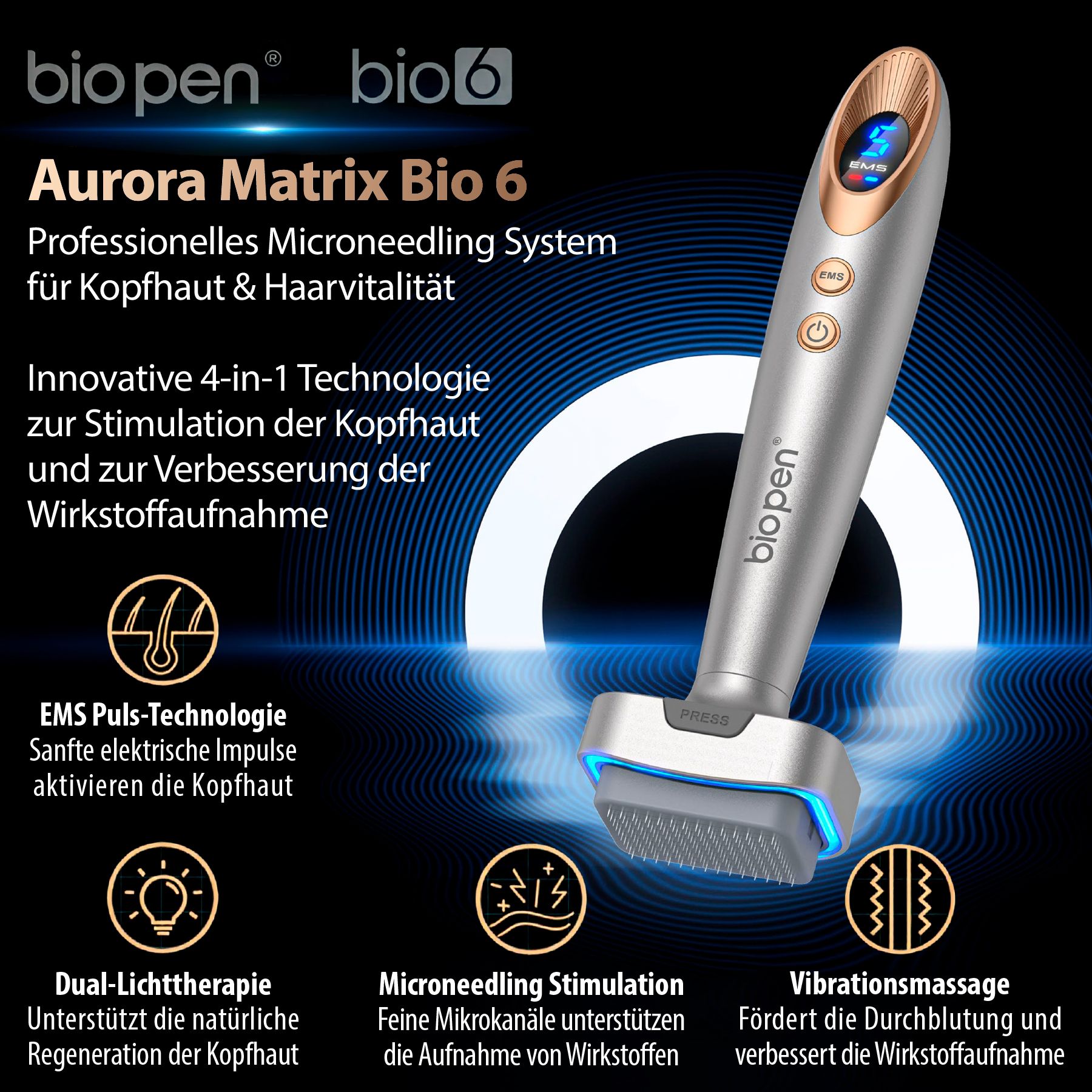 P-beauty Derma Stamp Dermapen 4-in-1 Microneedling LED BIO 6