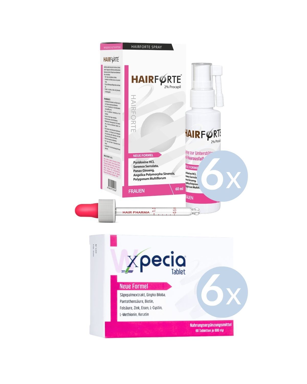 Haarverzorgingsset voor vrouwen – Xpecia-tabletten & Hairforte-spray 6 maand Set