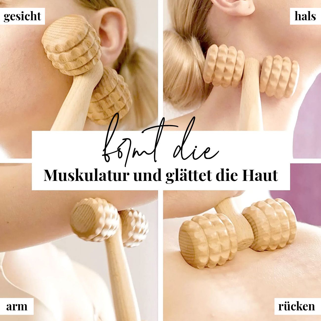 tuuli T-Form Massagegerät Massageroller Roller Maderotherapie Gesichtsmassager aus Holz 1 St