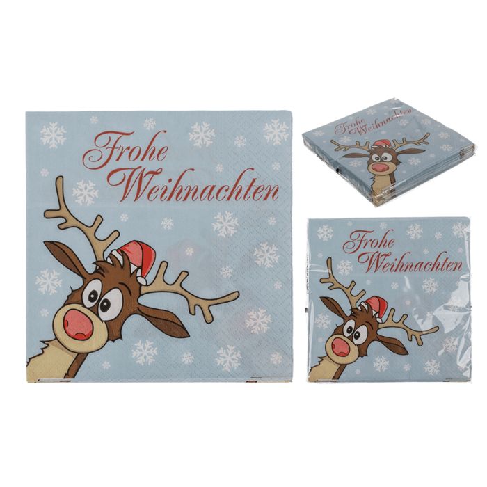 Out of the Blue Papier-Servietten, Funny Deer - Frohe Weihnachten