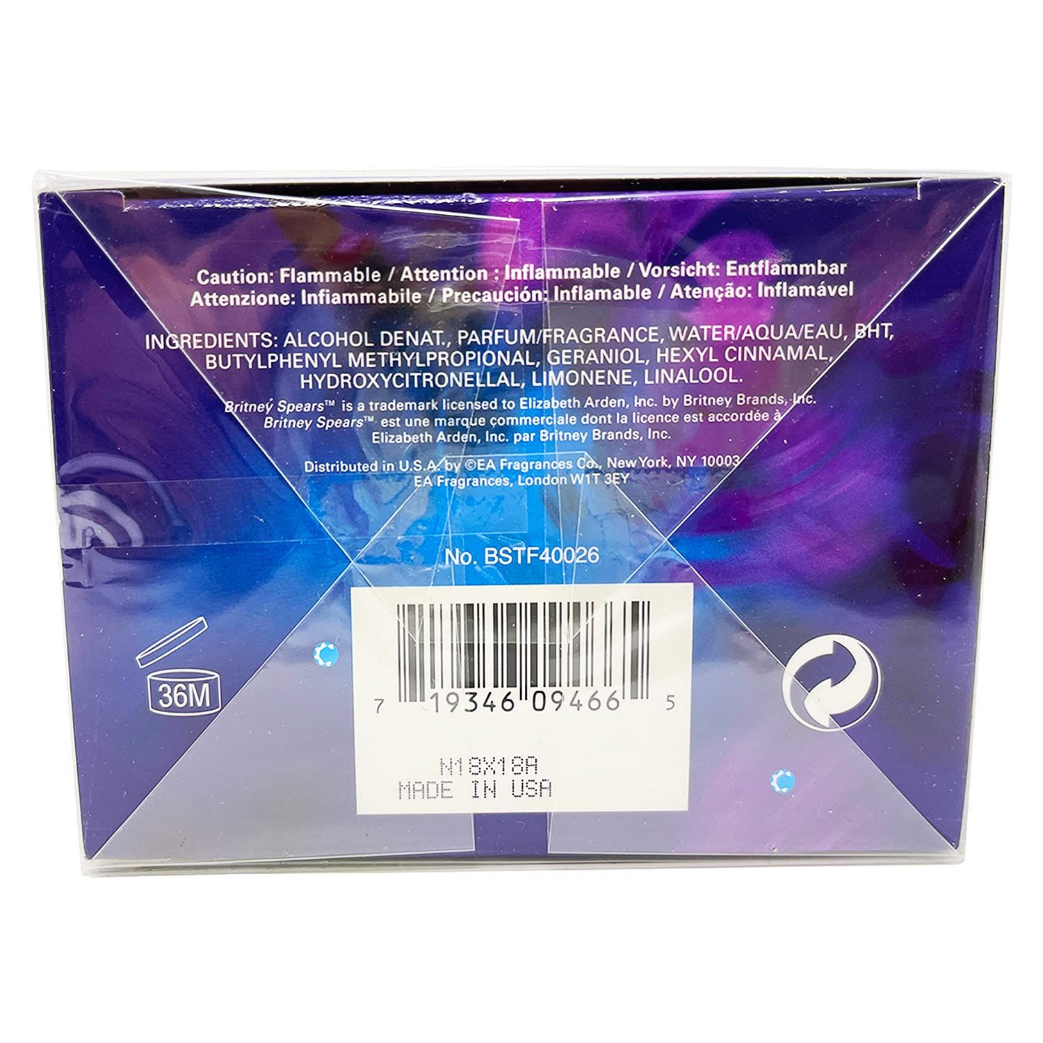 Rückseite der Verpackung. Enthält Informationen zu Inhaltsstoffen, Warnhinweisen und Hersteller.