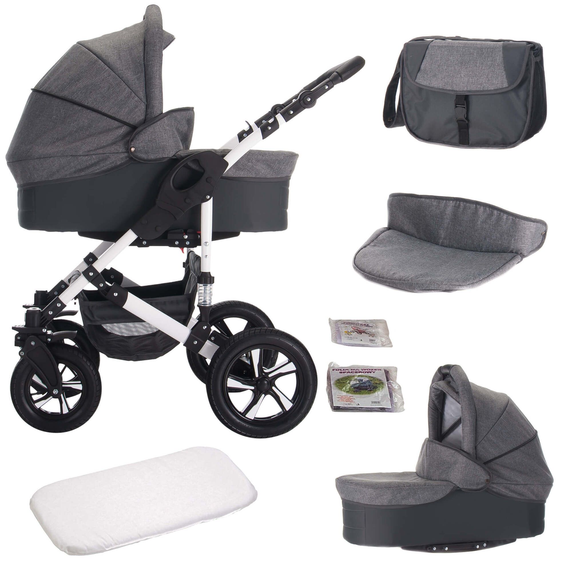 Bebebi Florida 4 in 1 Kinderwagen Komplettset ISOFIX Basis Hartgummireifen, Flojeans