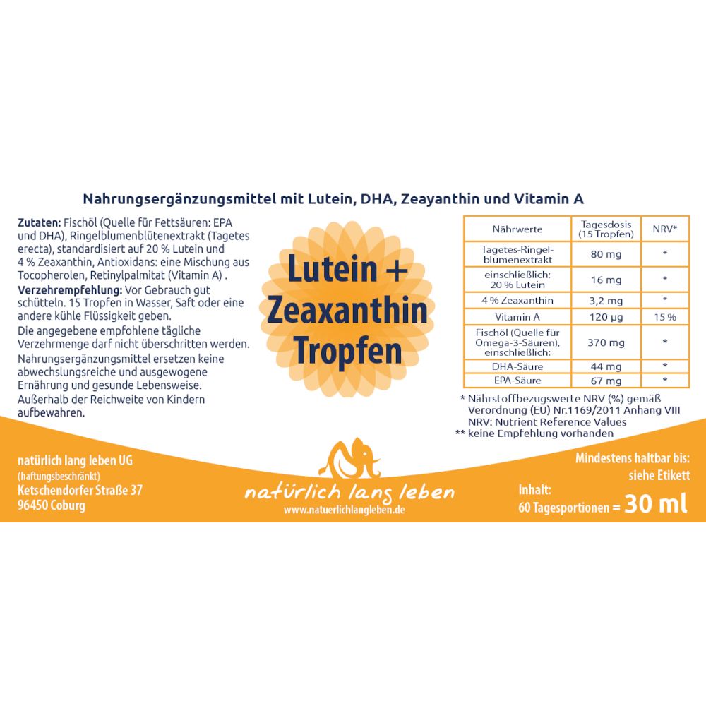 natürlich lang leben Lutein & Zeaxanthin Tropfen 30 ml zum Einnehmen