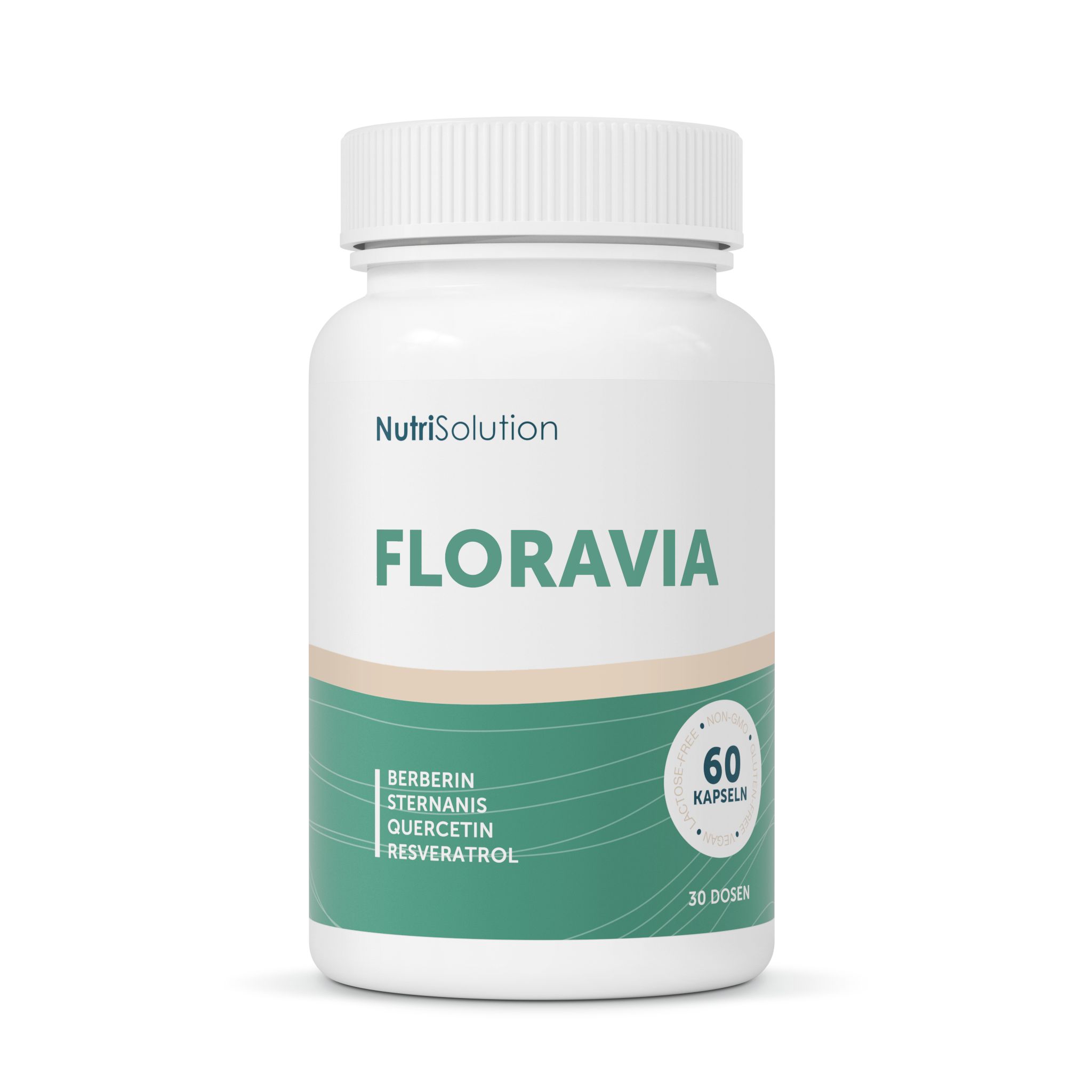 NutriSolution Floravia Kapselbehälter mit 60 Kapseln, enthält Berberin, Sternanis, Quercetin, Resveratrol.