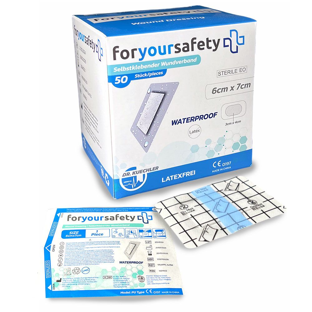 Dr. Kuechler Medical® 50 Stück Duschpflaster, Wundpflaster, wasserfest, steril, sensitiv, 6x7cm