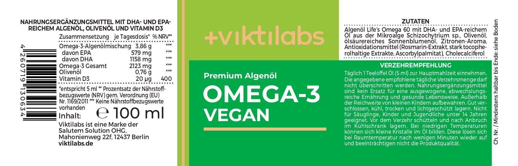 Viktilabs Omega-3 Vegan: Natürliche Quelle aus Algenöl