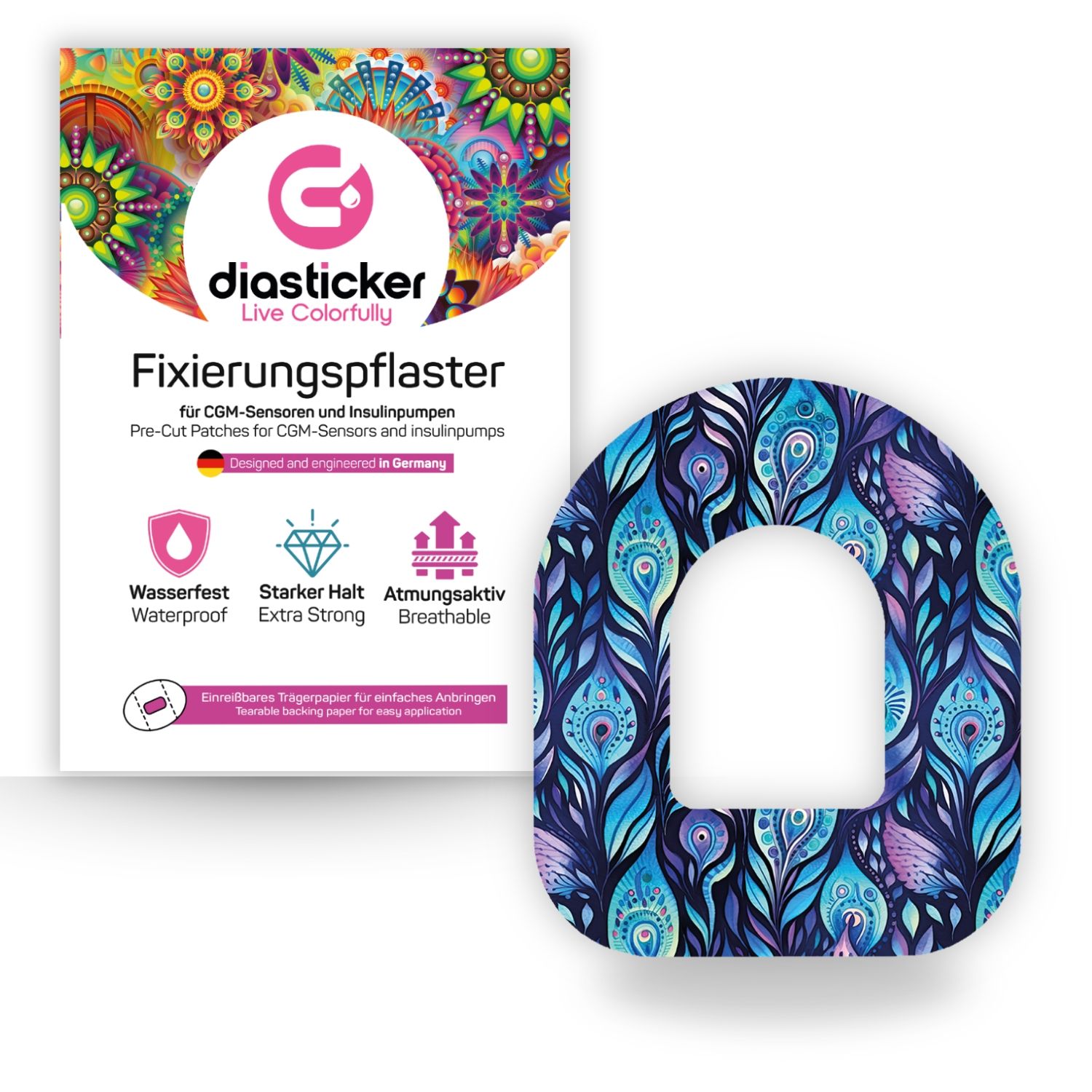 Diasticker® Omnipod Fixiertapes 'Batik Peacock' 5 St