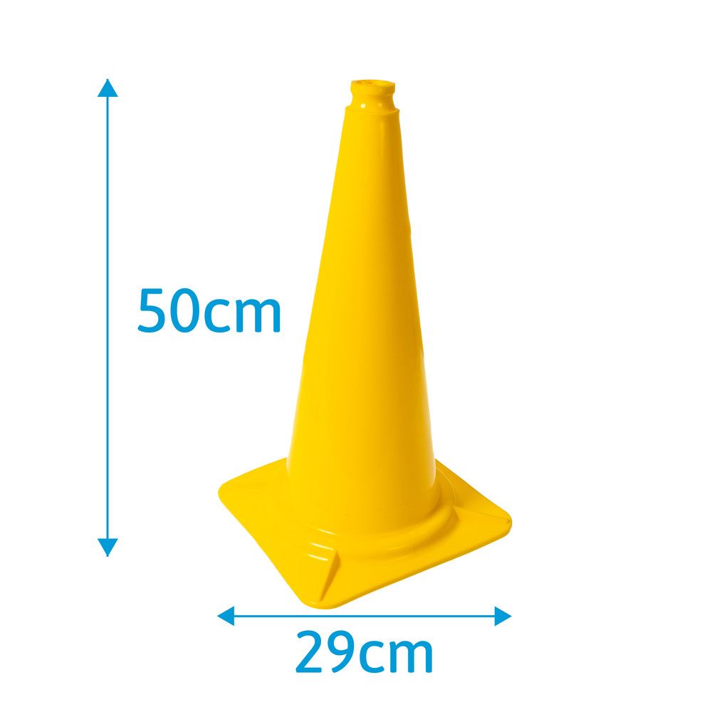 Gelber Pylon mit 50 cm Höhe und 29 cm Breite.