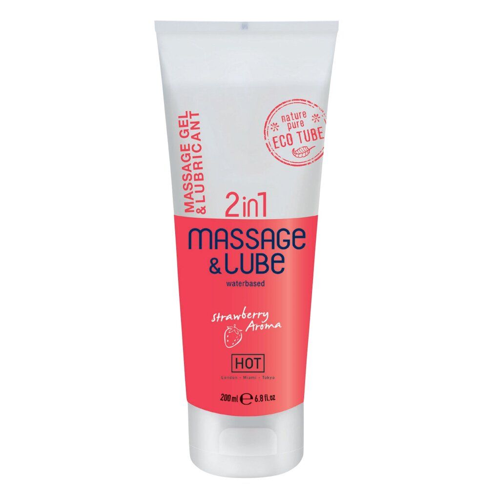 2in1 Massage & Gleitmittel Tube, wasserbasiert, Erdbeeraroma, mit HOT Effekt.