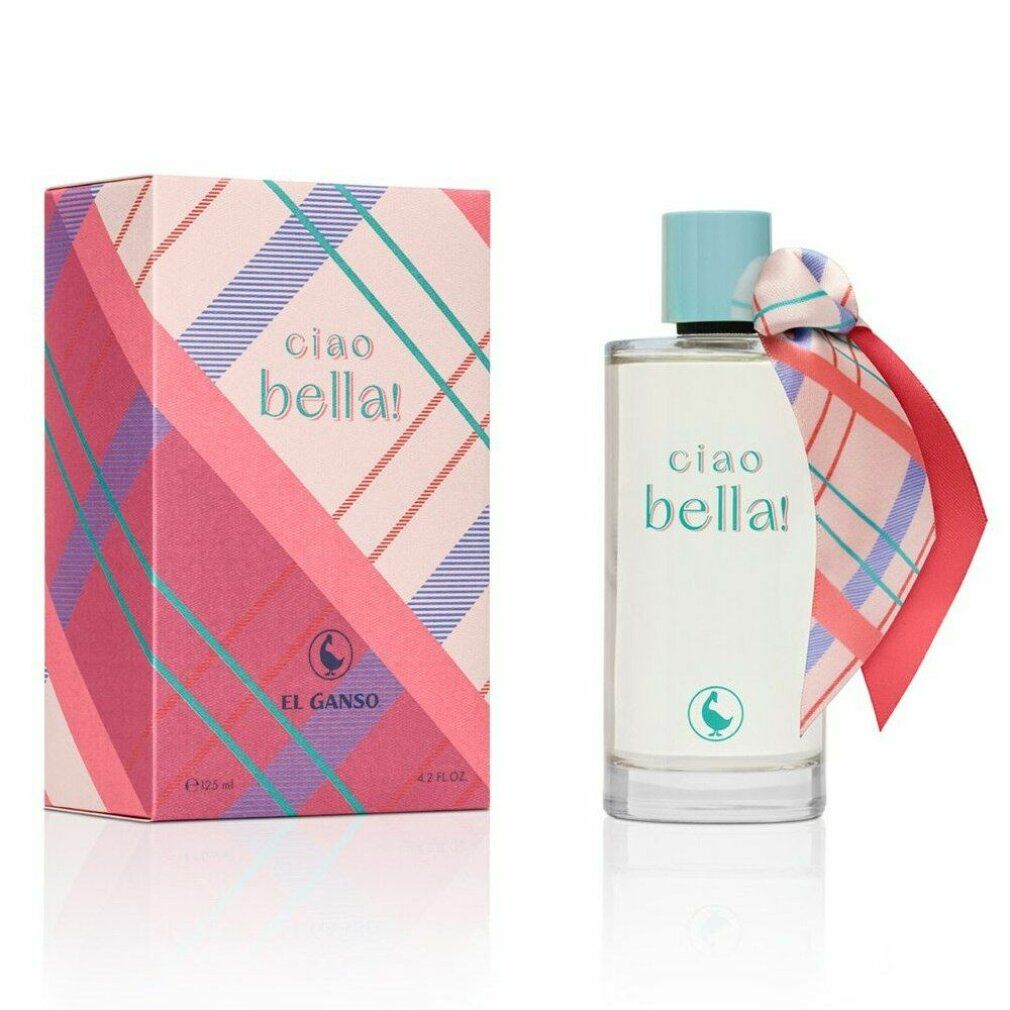 Eau de Toilette-Flakon und Verpackung. Aufschrift "ciao bella!". Marke "El Ganso".