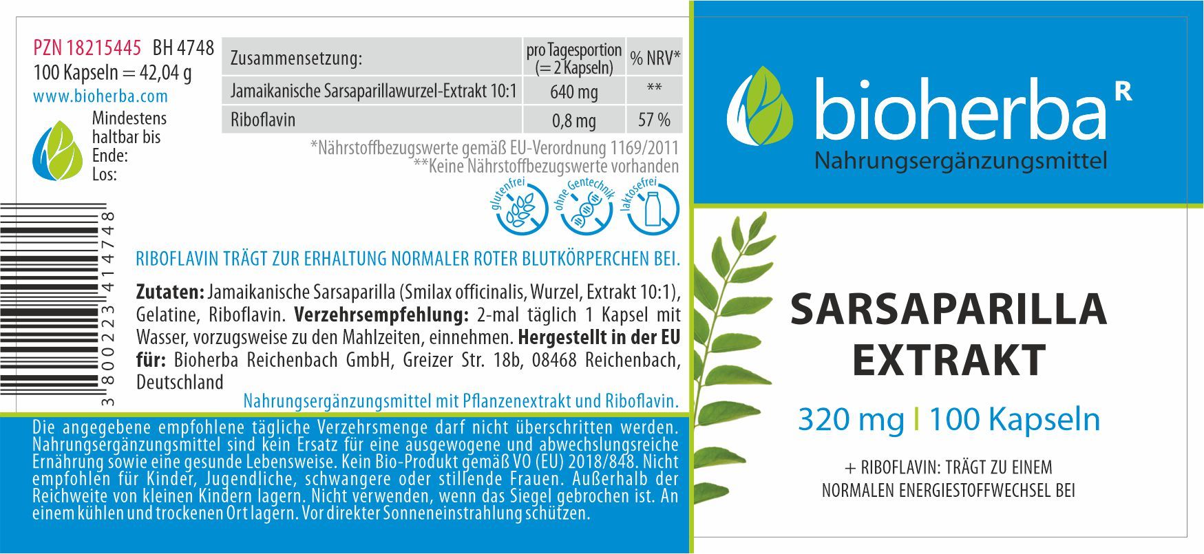 Sarsaparilla Extrakt 320 mg 100 Kapseln PZN 18215445