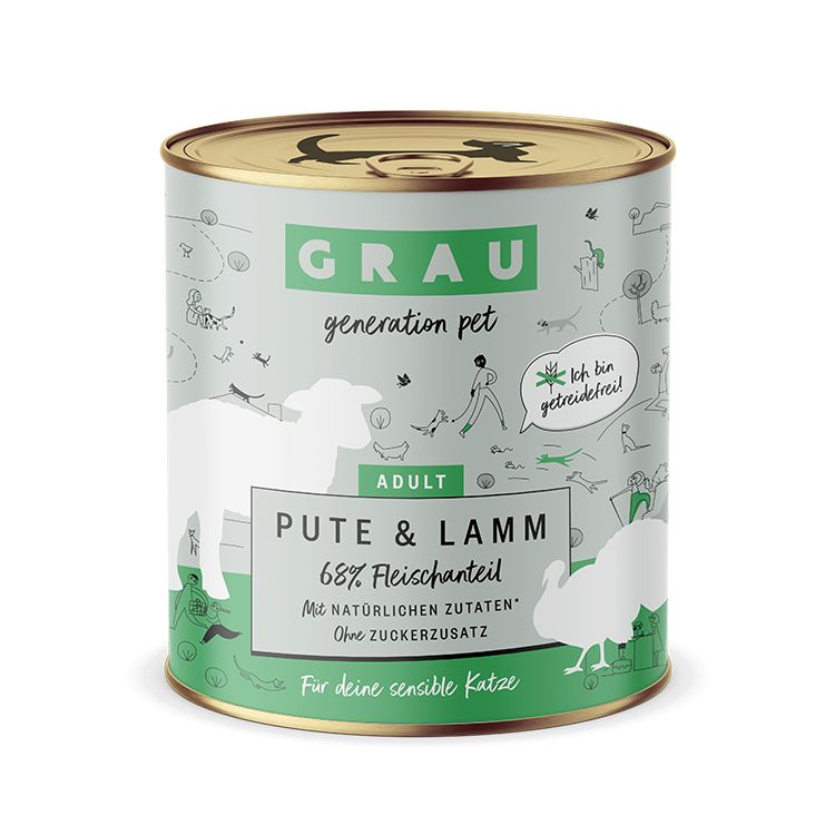 Grau Katze Pute & Lamm 6x800 g Futter