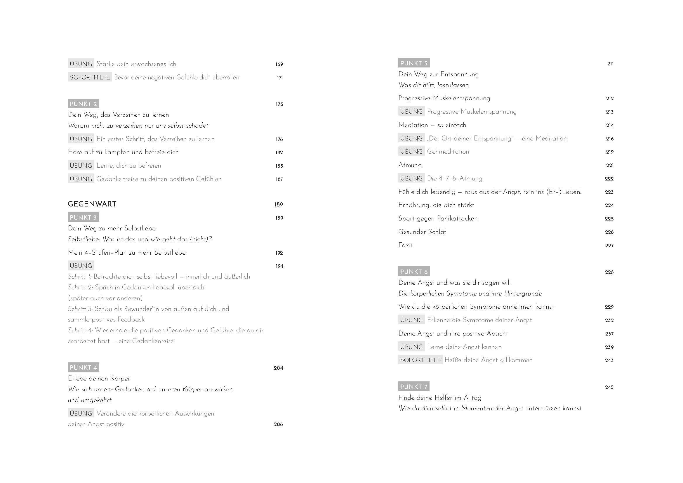 Inhaltsverzeichnis des Buches. Kapitelüberschriften und Seitenzahlen. Verlag: Edel Books.