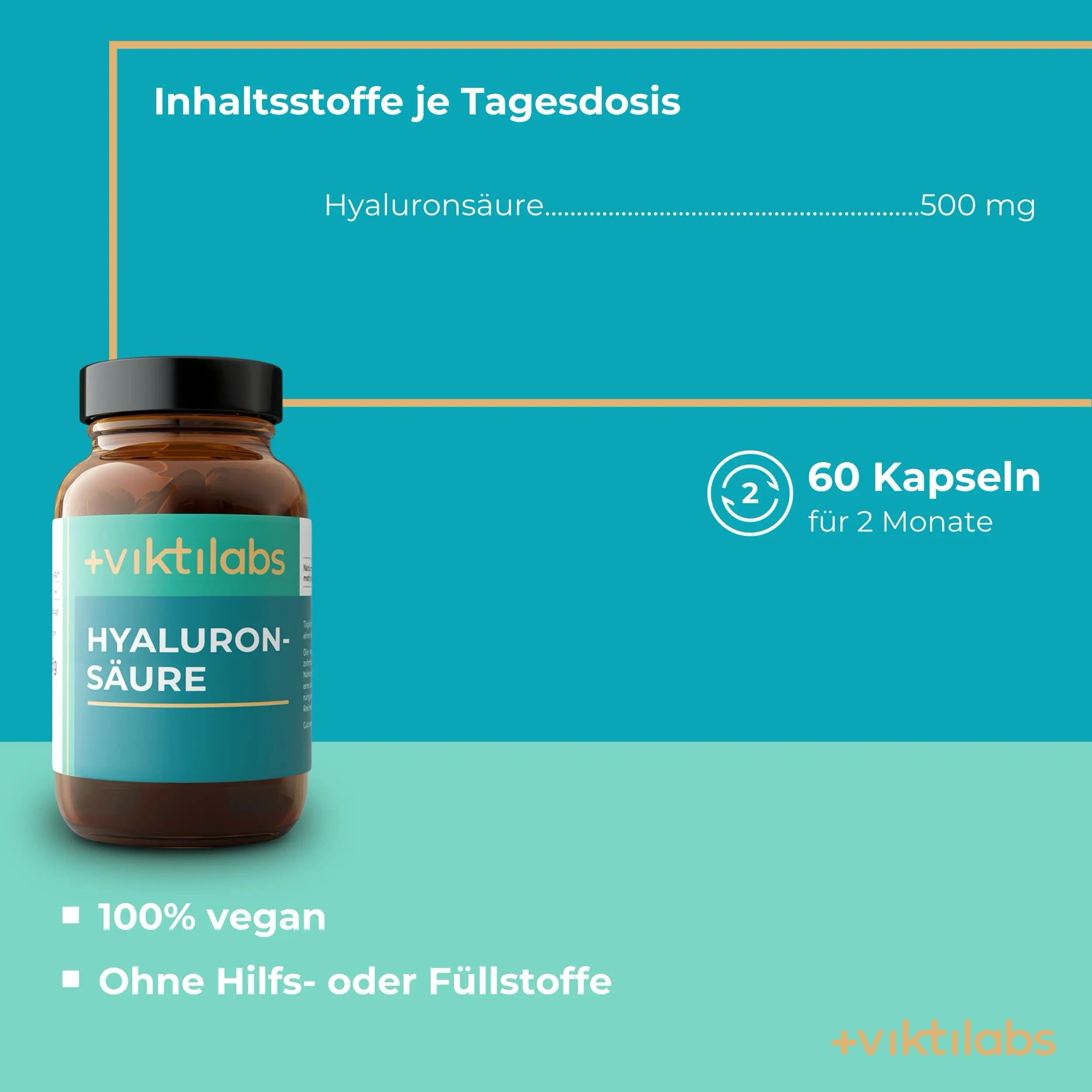 Viktilabs Hyaluronsäure Kapseln: 500 mg Hyaluron aus pflanzlicher Fermentation