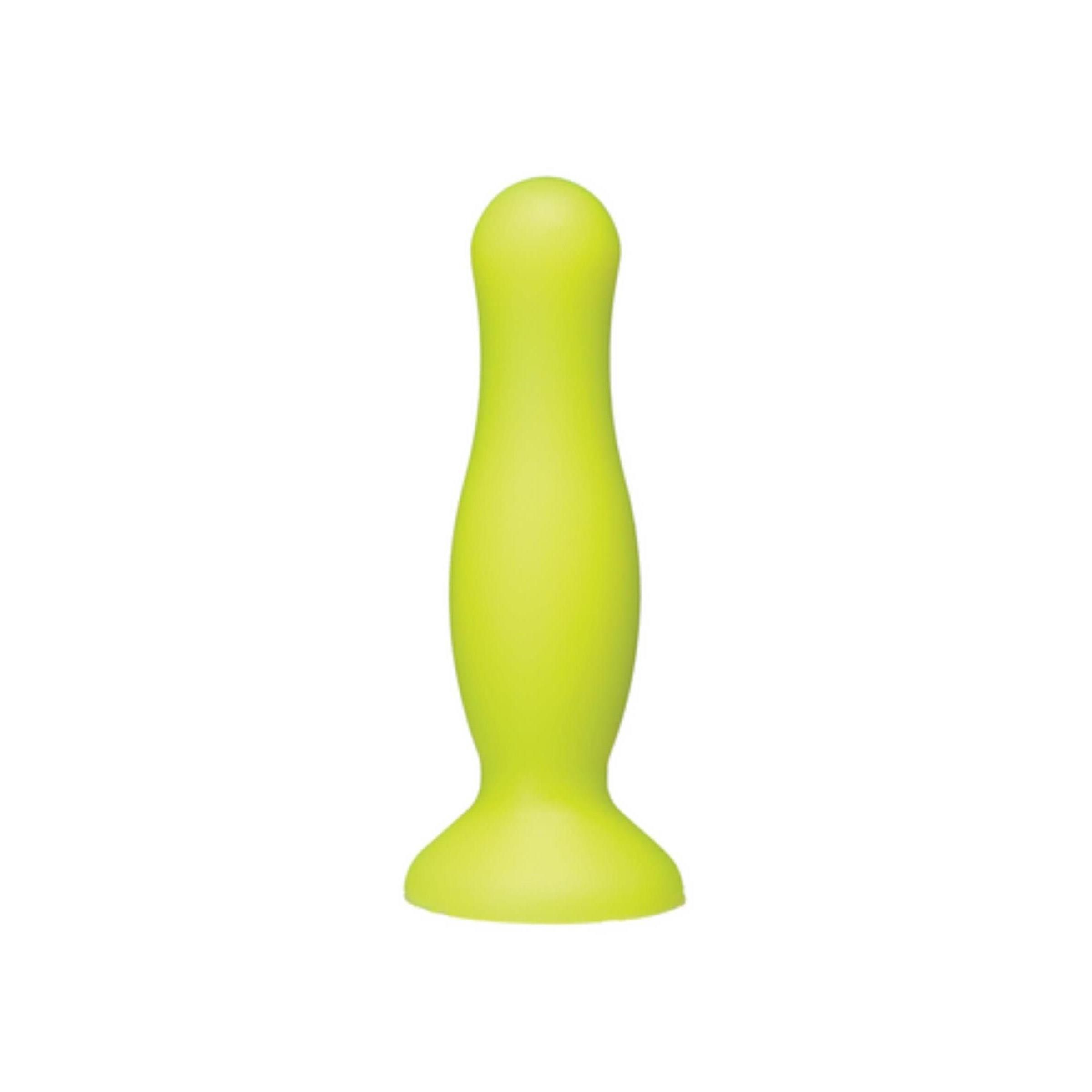 Gelber Analplug aus Silikon. Konische Form mit breiter Basis.