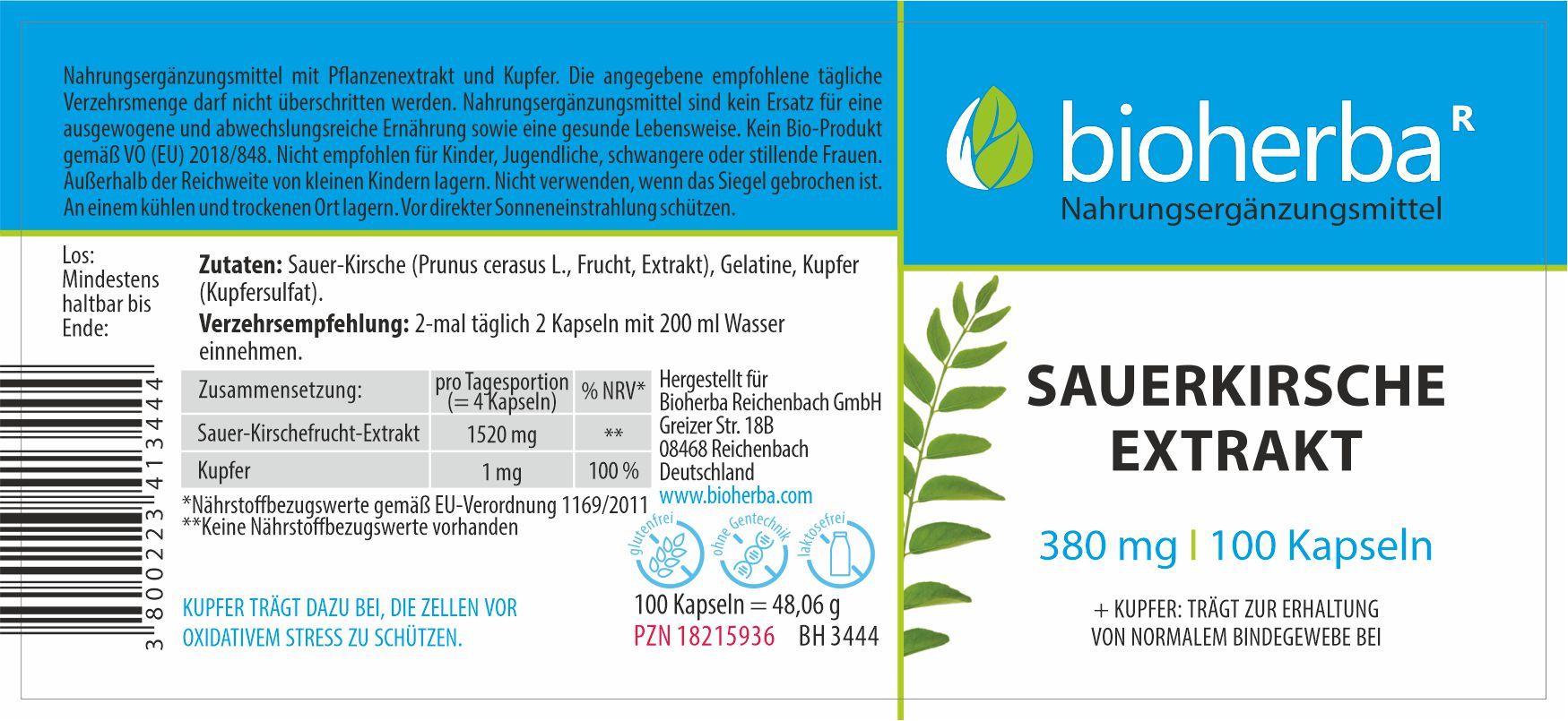 Sauerkirsche Extrakt 380 mg 100 Kapseln PZN 18215936