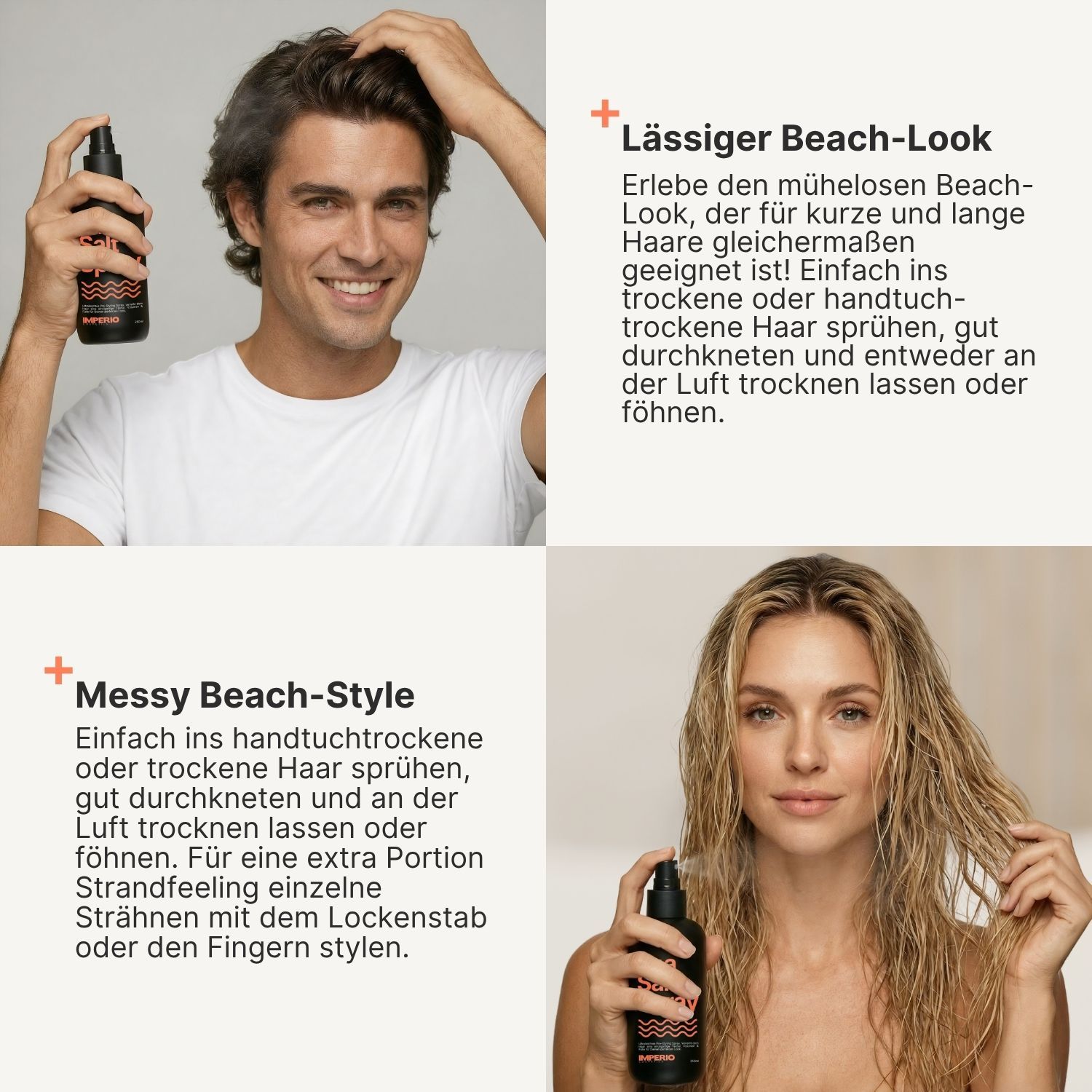 Mann mit IMPERIO Sea Salt Spray: Anwendung und Ergebnis.