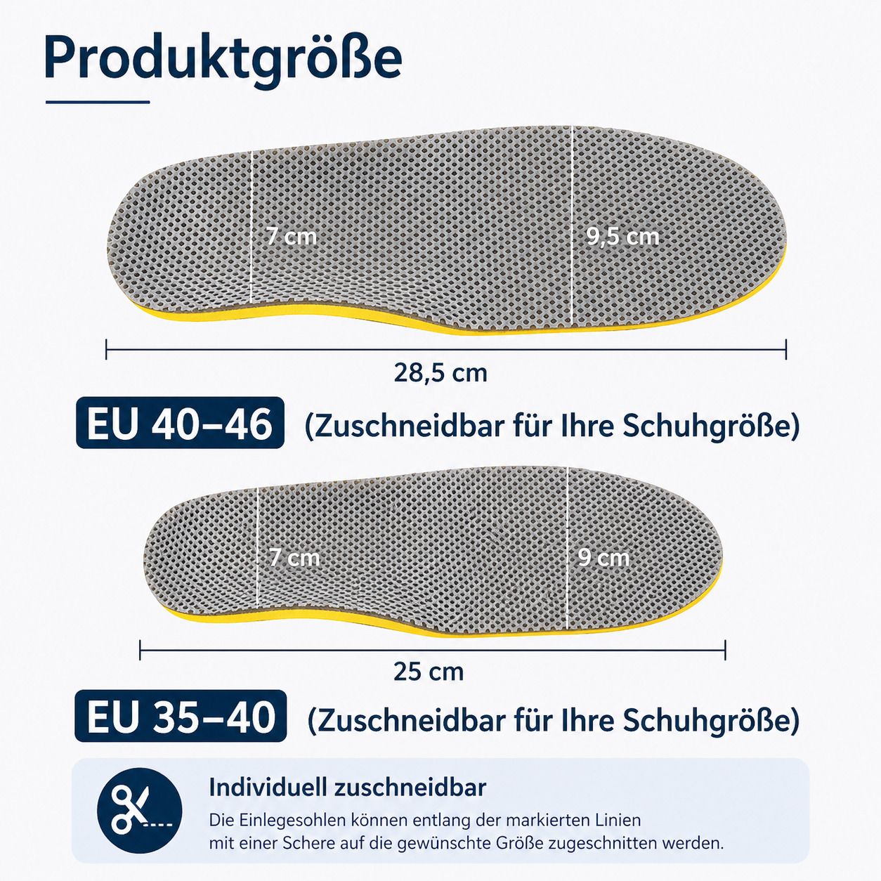 3D Einlegesohlen zuschneidbar, atmungsaktiv & stoßdämpfend für Alltag & Sport EU 35–46