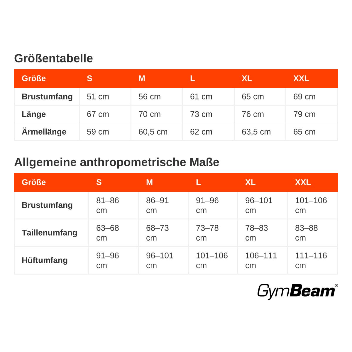 Größentabelle für Herren Hoodies: Brustumfang, Länge, Ärmellänge in cm.