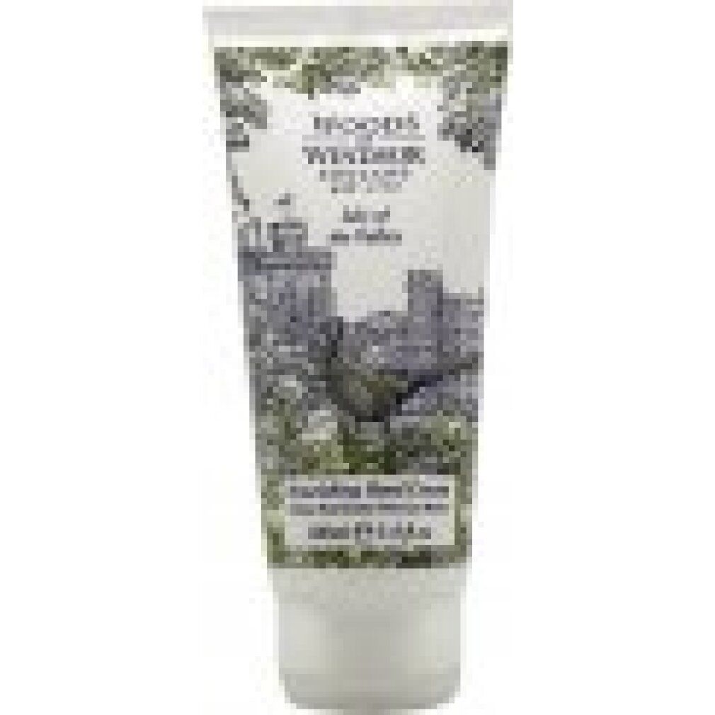 Creme-Tube. Marke Woods of Windsor. Schloss-Illustration. Text: Nourishing Hand Cream. 100ml.