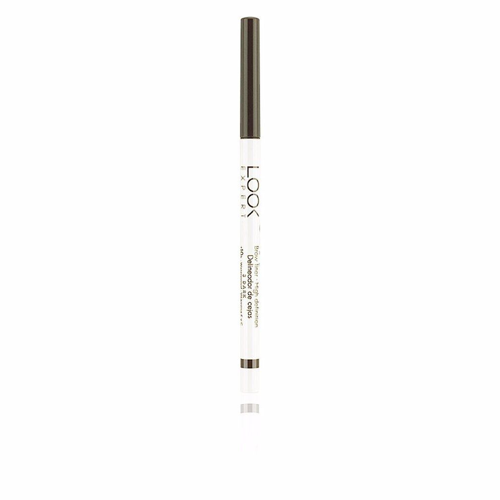 Brauenstift. Weißer Stift mit brauner Spitze und Kappe. Aufschrift: LOOK. Brow Liner High Definition 3 Dark.