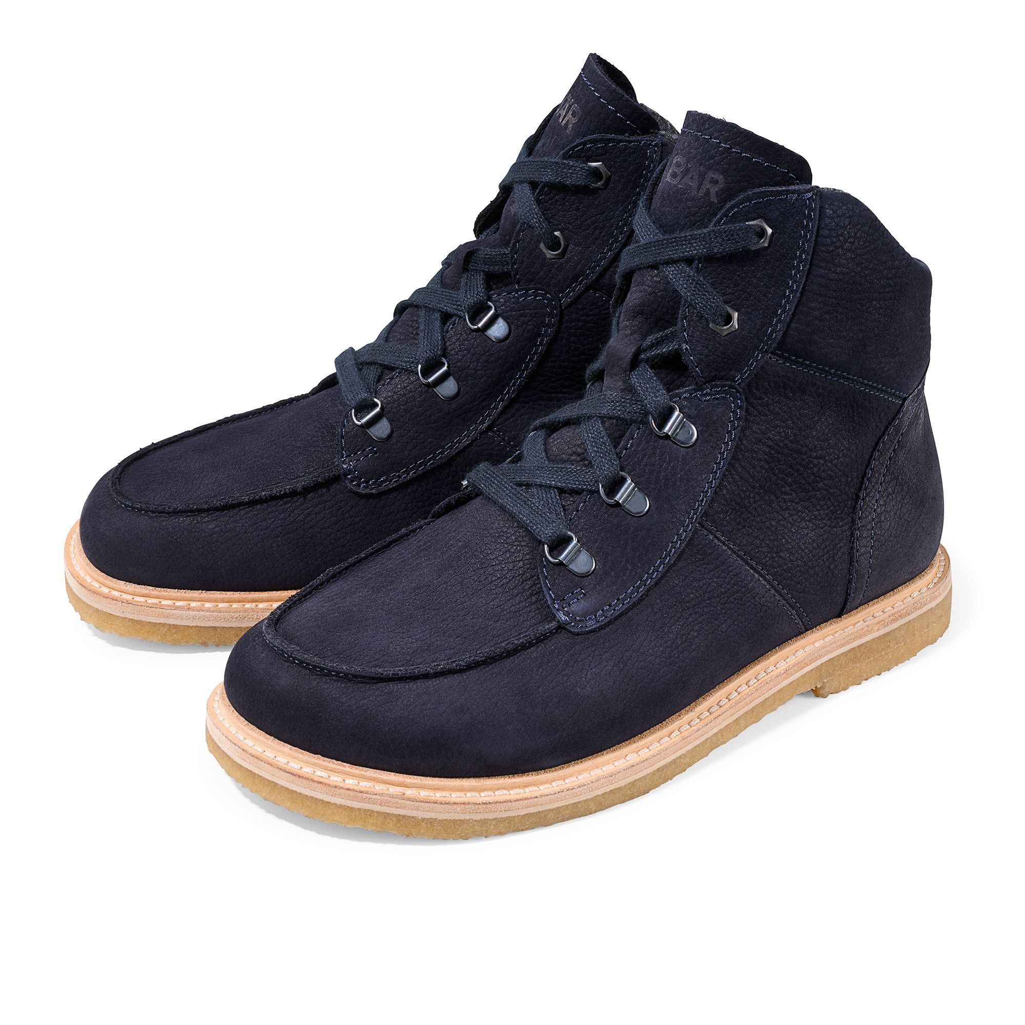 Dunkelblaue BÄR Herren-Stiefeletten aus Leder und Veloursleder mit Schnürung und heller Gummisohle.