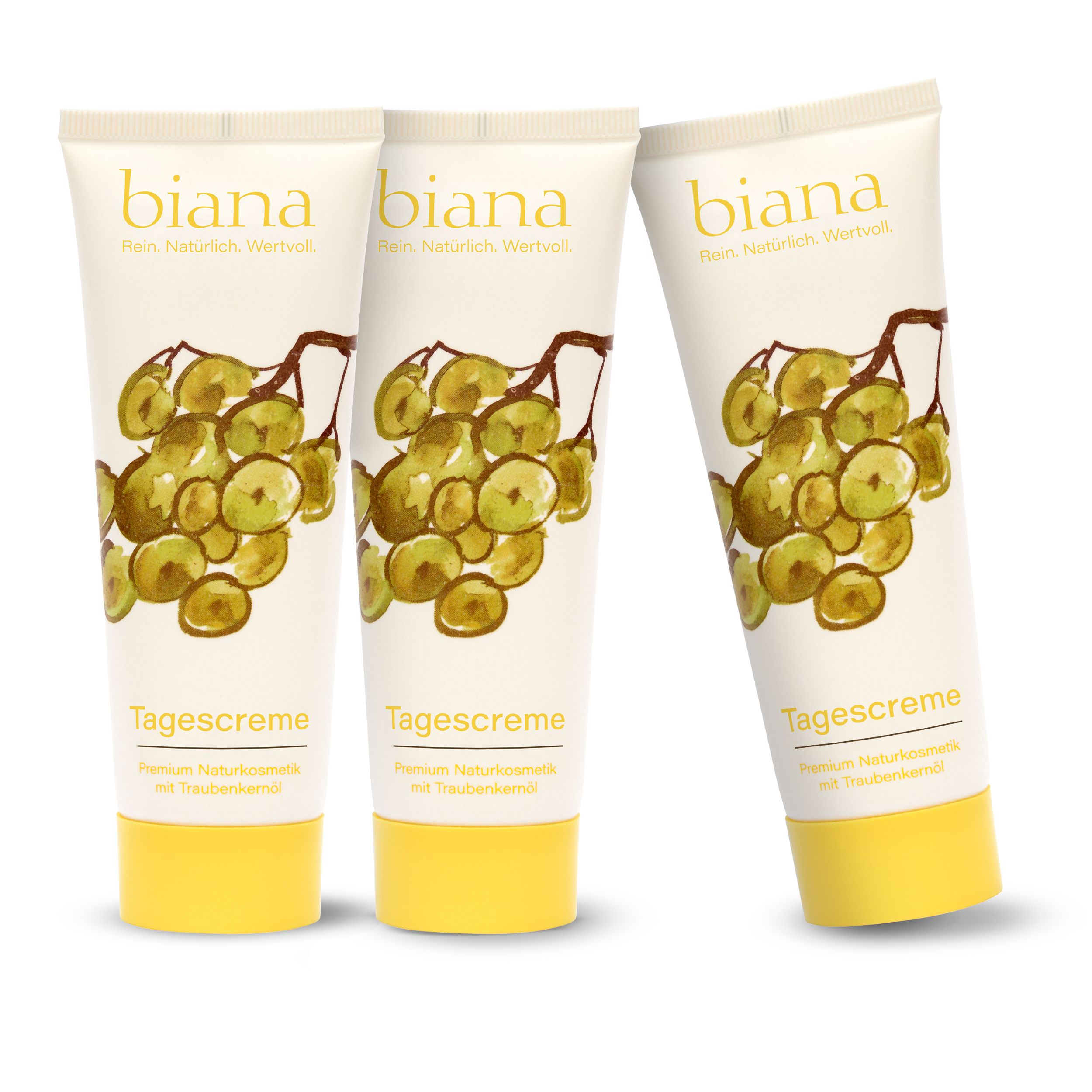 biana Tagescreme – Premium Naturkosmetik mit Traubenkernöl 3x75 ml Creme