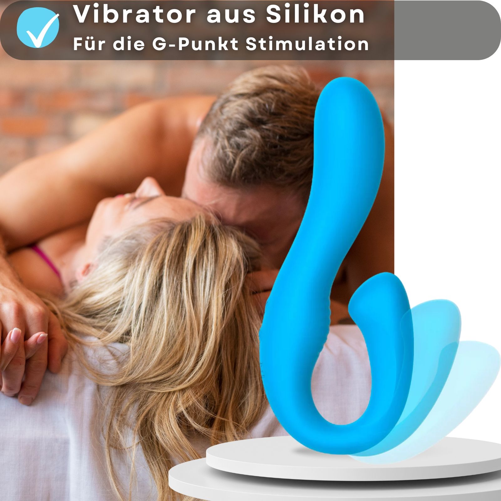Vibratore blu in silicone. Stimolazione punto G.