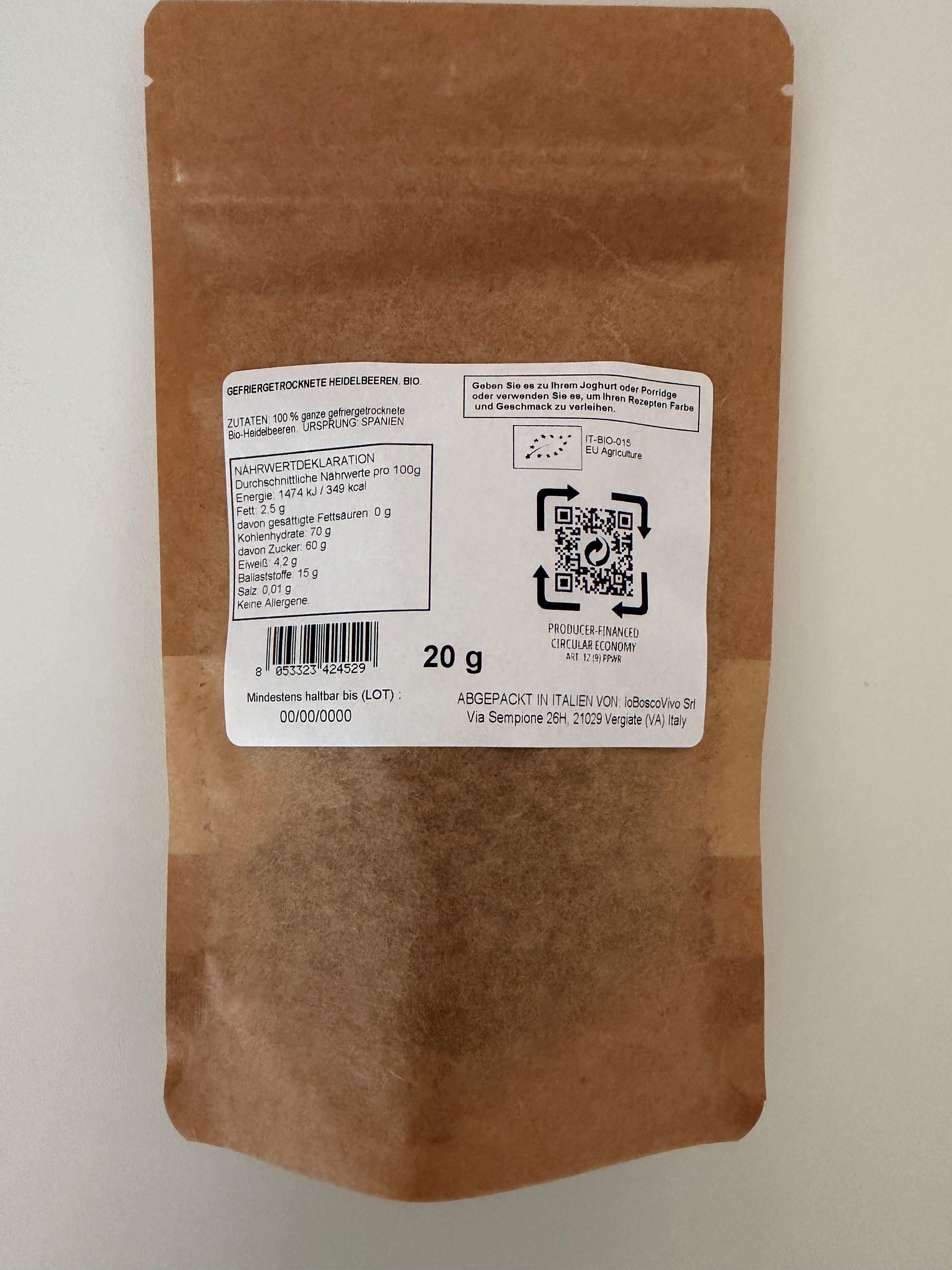 IoBoscoVivo Bio-Heidelbeeren gefriergetrocknet, ganz, glutenfrei, ohne Zuckerzusatz